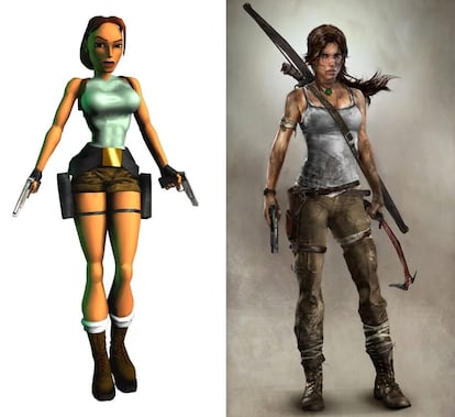 Comparación del personaje Lara Croft, en 1996 y en una versión reciente.