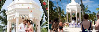 Una vuelta de tuerca a la romántica foto de la pareja paseando por la playa desierta: su boda entre palmeras en Punta Cana. En la vida real, además de palmeras, habrá señoras dando palmas.