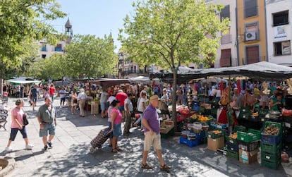 Aspecto de la plaza de Plasencia, el pasado 1 de agosto, Martes Mayor, el día de mercado más importante del año.