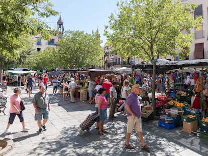 Aspecto de la plaza de Plasencia, el pasado 1 de agosto, Martes Mayor, el día de mercado más importante del año.