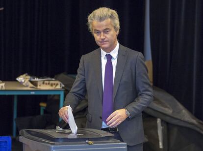 Geer Wilders líder del partido derechista Partij Voor the Vrijheid durante el referendum sobre Ucrania celebrado en Holanda el 6 de Abril de 2016.