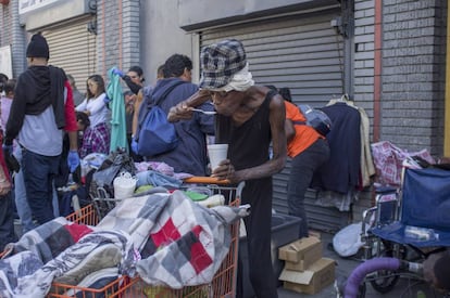 Uma rua de Skid Row, esta semana.