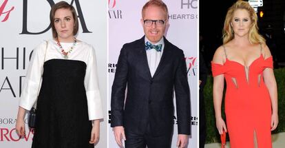 Los actores Lena Dunham, Jesse Tyler Ferguson y Amy Schumer.