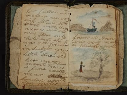 Manuscrito del relato corto ilustrado que Charlotte Bront&euml; hizo en 1826 para su hermana peque&ntilde;a Anne.