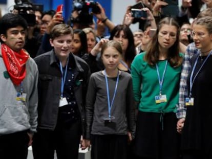 La presencia de la activista sueca en Ifema, donde se celebra la COP25, no se esperaba hasta la semana próxima. Esta tarde liderará la Marcha por el Clima