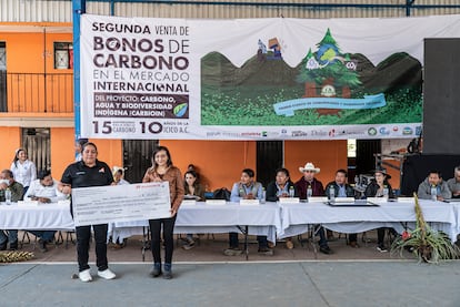 Una venta de bonos de carbono en el mercado internacional en Santa María Peñoles (México), en octubre de 2022.