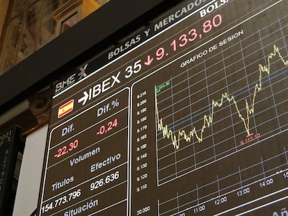 Pantalla con los datos del Ibex 35, el principal índice de la Bolsa española.