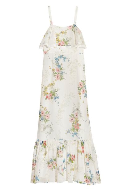 Topshop Unique también tiene una colección especial en colaboración con Net-a-porter. ¿Quién se resiste a este vestido largo con estampado floral? Cuesta 440 euros.