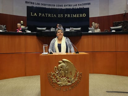 Raquel Buenrostro, durante su comparecencia en el Senado.