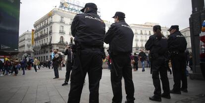 Vigilancia en la Puerta del Sol en un simulacro de Fin de A&ntilde;o