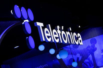 Logo de Telefónica en el Mobile World Congress en Barcelona