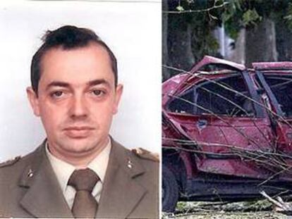 Luis Conde (izq) es el militar fallecido por el atentado en Santoña.- A la derecha, uno de los vehículos afectados por la onda expansiva del coche bomba