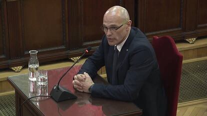 Raül Romeva en su declaración en el Supremo, el 19 de febrero.