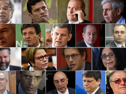 Rostros de los 22 ministros del Gobierno de Bolsonaro. 