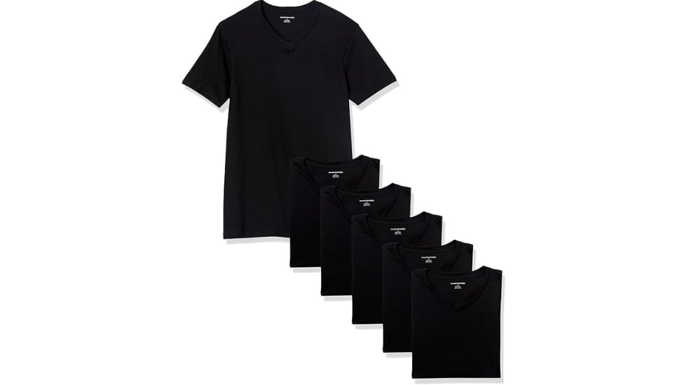 Pack de seis camisetas interiores para hombre en color negro.