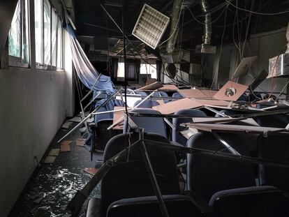 A ward at the Sainte-Thérèse hospital, damaged by Israeli shelling in the vicinity.