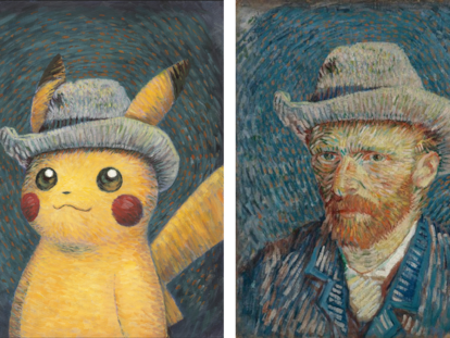 Pikachu card imitating Van Gogh's famous self-portrait.