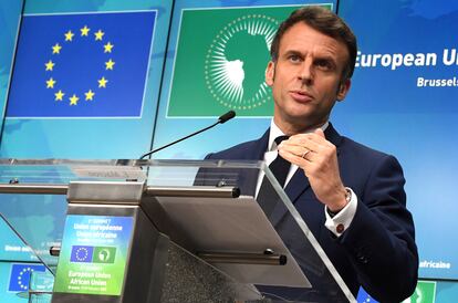 El presidente francés, Emmanuel Macron, este viernes en Bruselas.