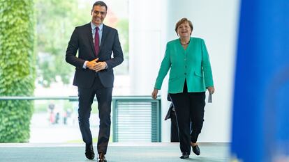 Sánchez y Merkel, este martes en Berlín.