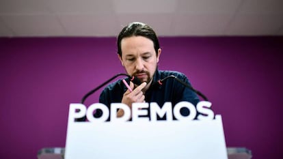 Pablo Iglesias, durante la rueda de prensa del pasado 27 de mayo, en Madrid.