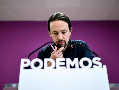 Pablo Iglesias, durante la rueda de prensa del pasado 27 de mayo, en Madrid. 