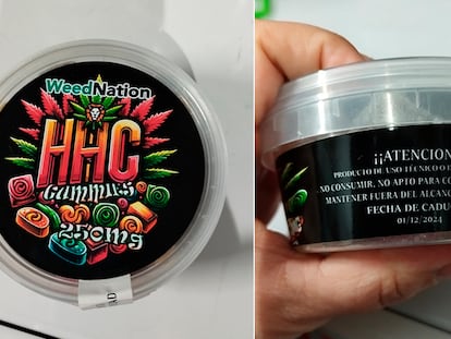 Paquete de gominolas con hexahidrocannabinol retirado del mercado tras la intoxicación de dos personas en Madrid, en una imagen distribuida por la AESAN.