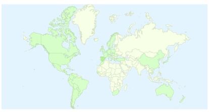 Mapa de las localizaciones de descargas del 'Podcast Hielo y Fuego'.