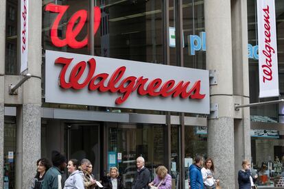 The entrance to a Walgreens is seen on October 14, 2022, in Boston.