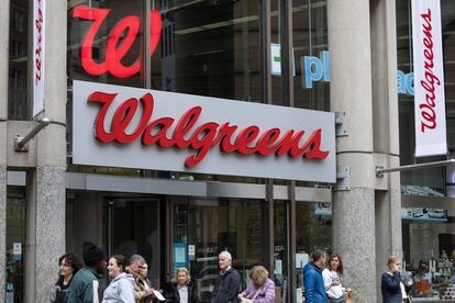 The entrance to a Walgreens is seen on October 14, 2022, in Boston.