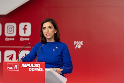 Esther Peña, portavoz de la dirección del PSOE, el lunes en la sede nacional del partido.