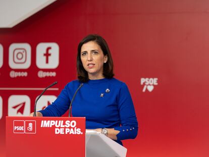 La portavoz de la Comisión Ejecutiva Federal del PSOE, Esther Peña, este martes en la sede federal del partido, en Madrid.