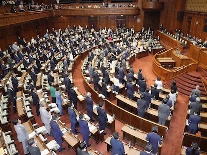 Los parlamentarios japoneses, este viernes en la sesión en la que han aprobado elevar a los 16 años la edad de consentimiento sexual.