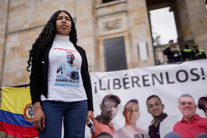 Yeraldy Enciso durante la manifestación en Bogotá.