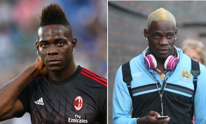 Mario Balotelli, durante un partido del Milan el pasado mes de mayo. A la izquierda, el jugador en 2013.