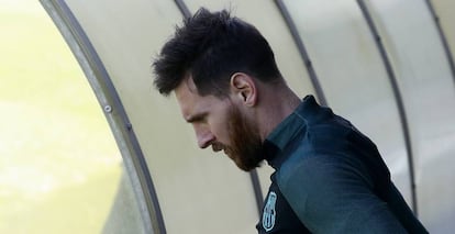 Messi, en el entrenamiento previo al partido del PSG.