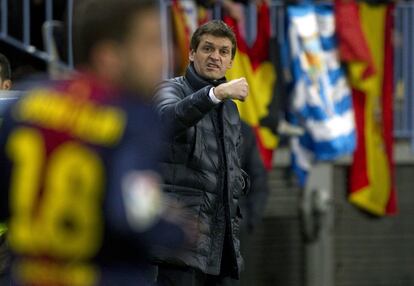 Un momento del partido de Liga disputado entre el Málaga y el Barcelona en el estadio de la Rosaleda el 13 de enero de 2013.