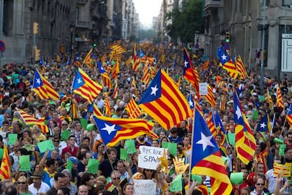 Banderas independentistas catalanas en Barcelona, en la Diada de septiembre de 2012.