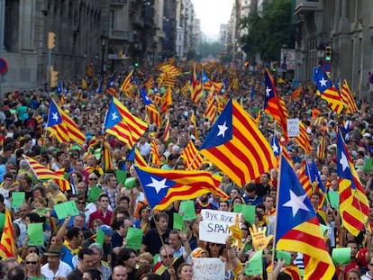 Banderas independentistas catalanas en Barcelona, en la Diada de septiembre de 2012.