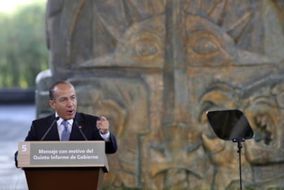 El presidente de México, Felipe Calderón, durante su discurso, ayer en el Museo de Antropología de México.