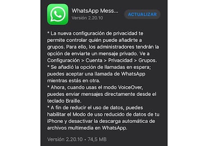 Novedades en la última versión de WhatsApp.