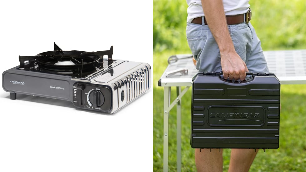 Hornillo de Campingaz de tamaño compacto.