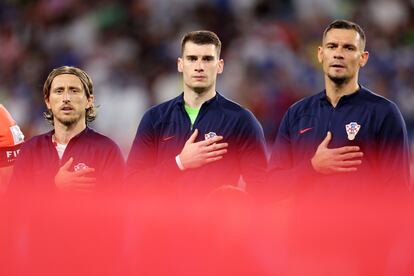 Luka Modric, capitán de Croacia, cantando el himno nacional antes del partido de octavos de final ante Japón. 