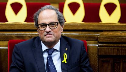 El president de la Generalitat, Quim Torra, aquest dimecres al Parlament.