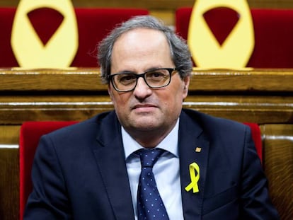 El president de la Generalitat, Quim Torra, aquest dimecres al Parlament.