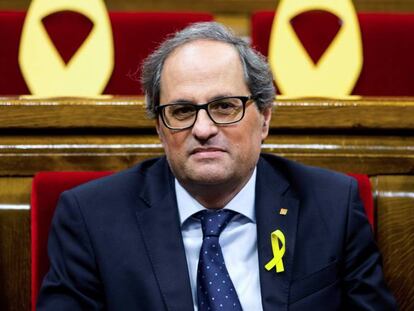 El president de la Generalitat, Quim Torra, aquest dimecres al Parlament.