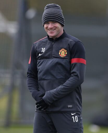 Wayne Rooney durante el entrenamiento del Manchester United.