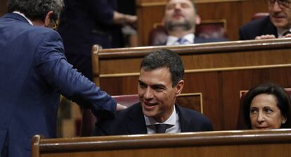 Pedro Sánchez, na segunda sessão da moção de censura contra Rajoy.