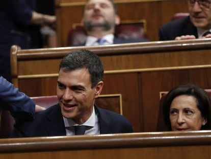 Pedro Sánchez, na segunda sessão da moção de censura contra Rajoy.