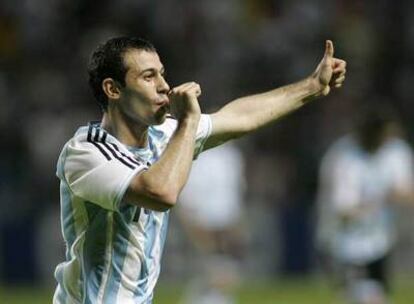 Mascherano celebra su gol a Perú en los cuartos de final, la pasada madrugada.