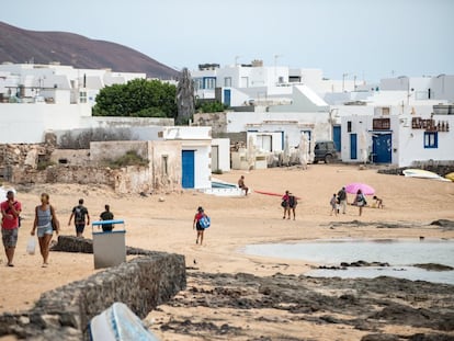 Caleta de Sebo beach on the island of La Graciosa, in he Canaries, in mid-June.